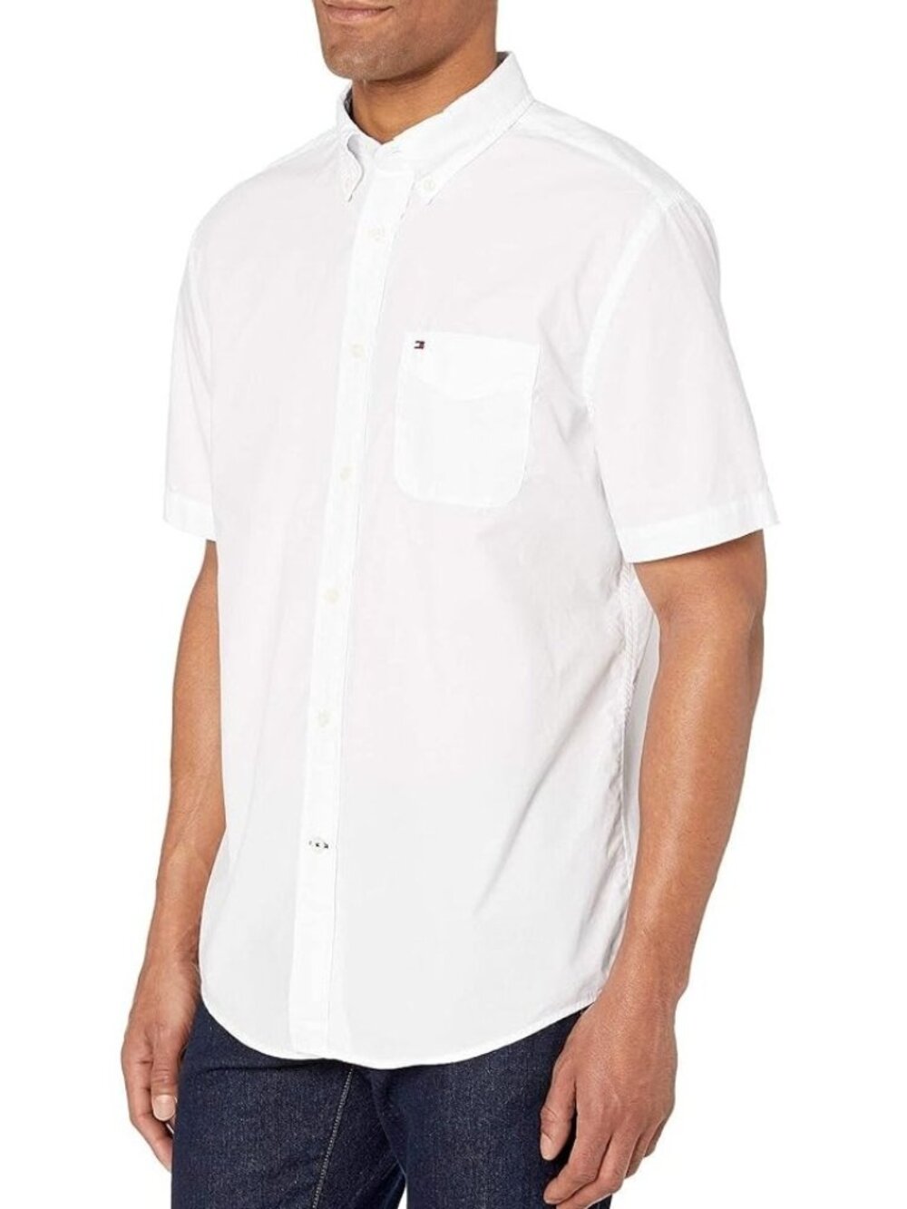 TOMMY HILFIGER Men's Short Sleeve Button Down White Shirt - Large - NEW NWT